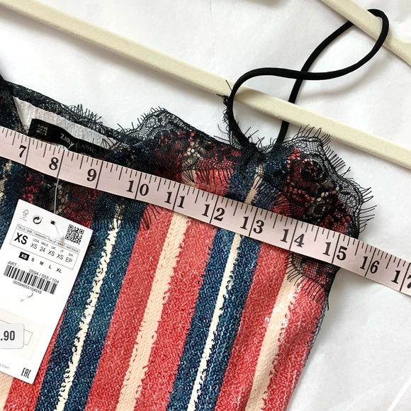 NWT Zara Strappy Striped Sequin & Lace Cami Top - Picture 11 of 16